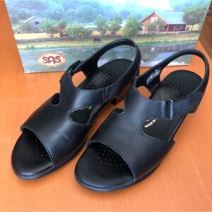 SAS Suntimer Tripad Black Leather Comfort Sandals. Sling Back Size “7 W”